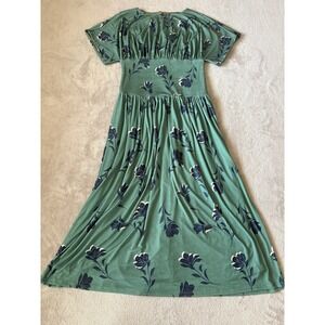 Alexia Admore Size Medium Floral Print Maxi Dress Green Short Sleeve Casual Boho